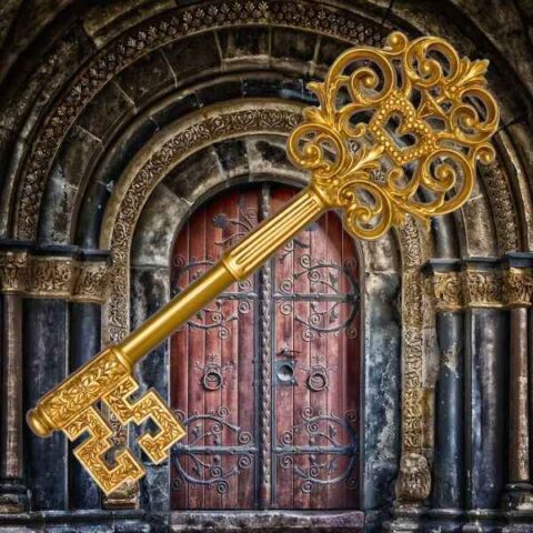 Gouden sleutel voor antieke poort - Toegangsbewijs Slavencontract en Privé Domein